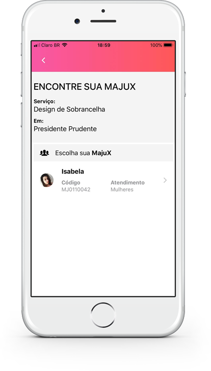 Imagem da tela de buscar profissionais de estética e beleza do aplicativo Maju app